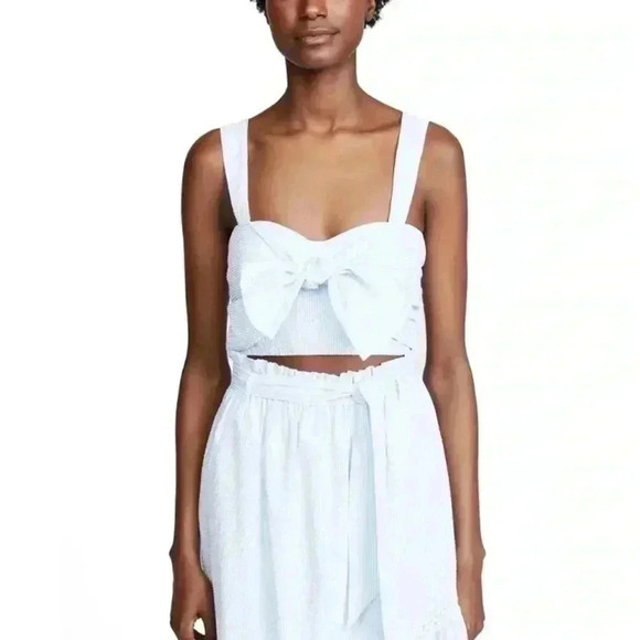 New with tags jonathan simkhai l striped cotton tie bra top sky combo - Picture 1 of 7